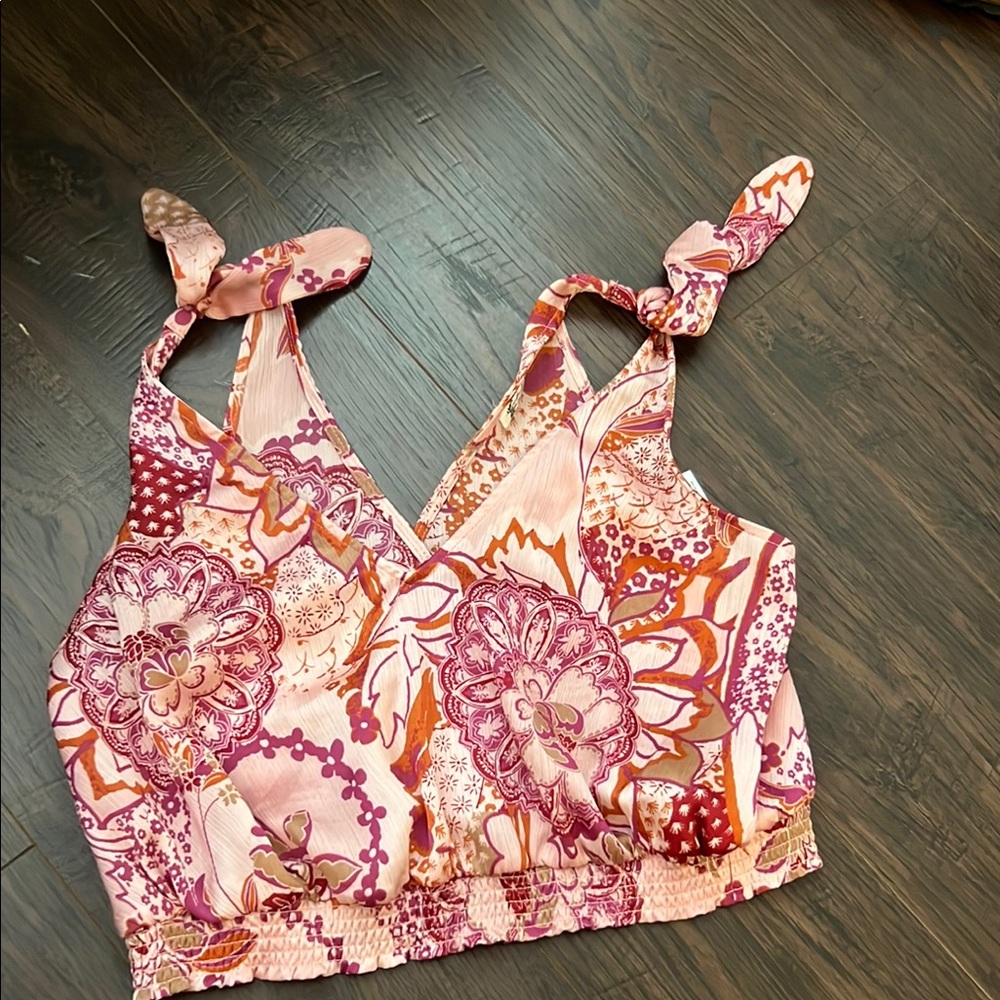 Free People Pink Floral Tank Top